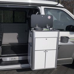 Flexible kitchen with gas system - Removable kitchen unit - High-gloss silver