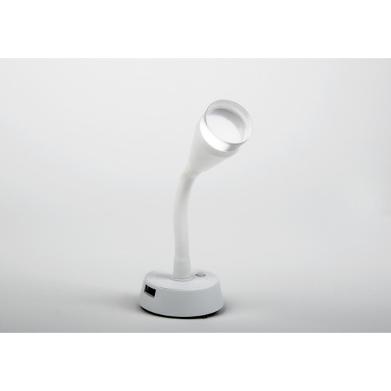 LED spotlight with flexible arm and USB charging socket - matte white