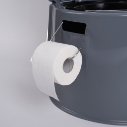 Mobile bucket toilet including toilet paper holder