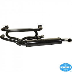 Exhaust system, Empi Premium, Single Quiet, black with chrome tips. Including gaskets, stainless steel bolts and copper nuts
