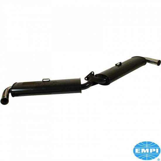Exhaust system, Dual Quiet, black with chrome tips. Fits extractors 3100 and 3102 only