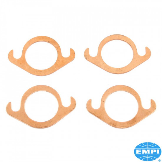 Slip-Flange exhaust port gasket set, copper, inner diameter 1 1/2", 4 pieces. Cutout to allow replacement of leaking gaskets
without removing the header