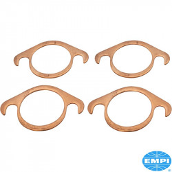 Slip-Flange exhaust port gasket set, copper, inner diameter 1 5/8", 4 pieces. Cutout to allow replacement of leaking gaskets
without removing the header