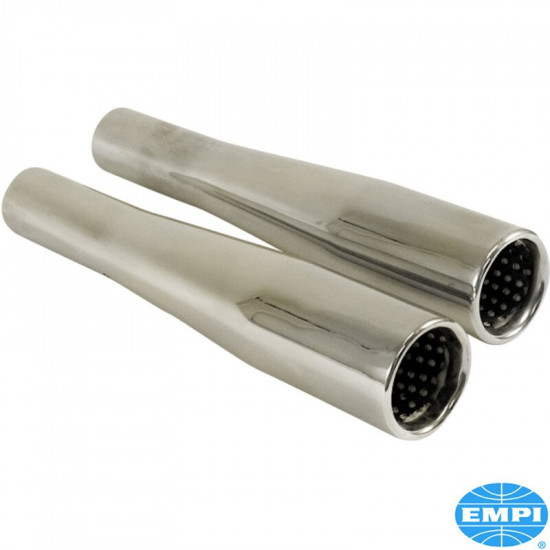Tapered tail pipe set with baffle, chrome, 2 pieces