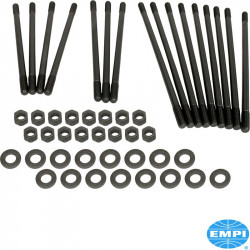 Stock length 10mm Chromoly case stud kit, dual port. Each kit is complete with O.E. style hardened washers
and hex nuts.