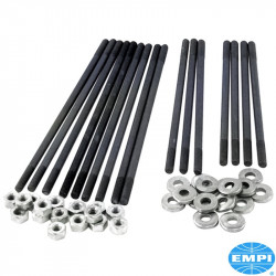 Stock Length 8mm Chromoly Case Stud Kit, for dual port heads. Each kit is complete with O.E. style hardened washers
and hex nuts.