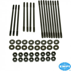 +12.7 mm length 8mm Chromoly case stud kit, dual port. Each kit is complete with O.E. style hardened washers
and hex nuts