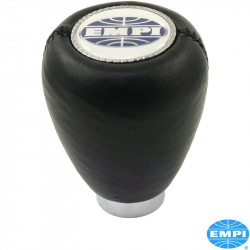 Shift knob with EMPI logo, triple threaded with 7, 10 and 12 mm, black vinyl