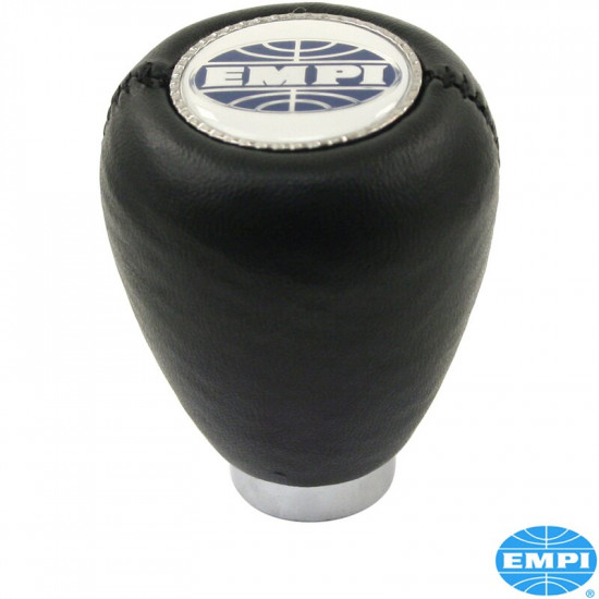 Shift knob with EMPI logo, triple threaded with 7, 10 and 12 mm, black vinyl