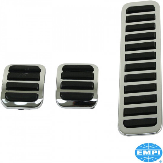 Pedal cover set, brake, clutch and accelerator, chrome with rubber foot contact inserts, 3 pieces