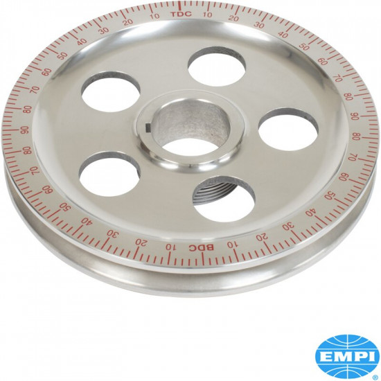 Standard size degree crankshaft pulley with timing marks, red numbers, aluminium, polished