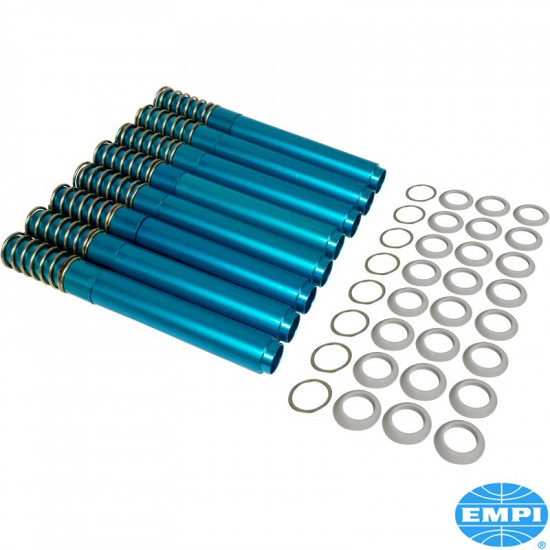 Quick change push rod tube set with seals. The spring loaded design also allows you to quickly change damaged or leaking push rod tubes with the engine in the car, set of 8