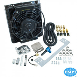 Oil cooler fan kit, bolt-on. Includes: 96 plate oil cooler (No. 00-9267-0), 9" fan, hose,
thermostat, pump cover, oil filter bracket, oil return adapter and hardware