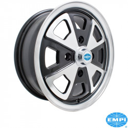 914 alloy wheeel, gloss black with polished lip and spokes, 5.5x15", 4x130, 4 1/2" back spacing