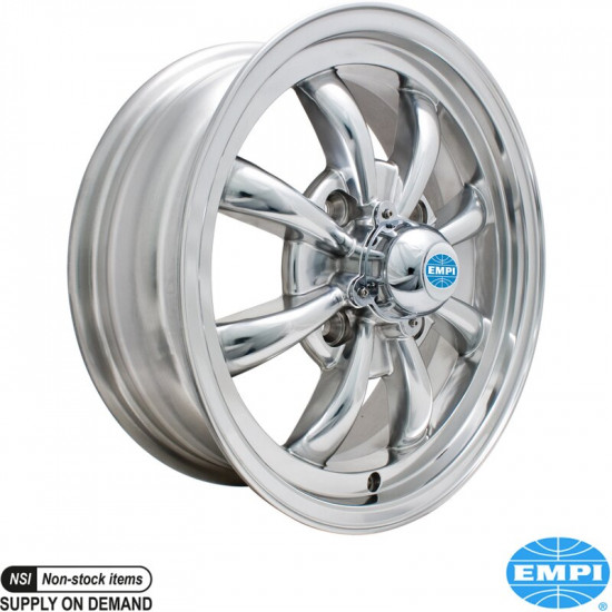 GT-8 wheel, polished, 5.5x15", 4x130, 4 3/8" back spacing
