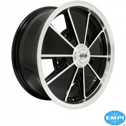 BRM Style wheel, gloss black with polished lip and spoke edges, 5x17", 5x205, 5 5/8" back spacing