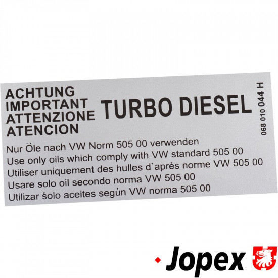 Sticker, "Important Turbo Diesel", silver