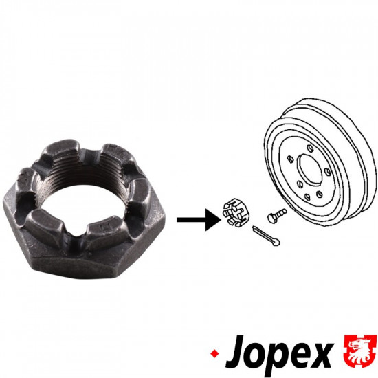 Castle nut for brake drum rear, 6 crowns, M30x1.5