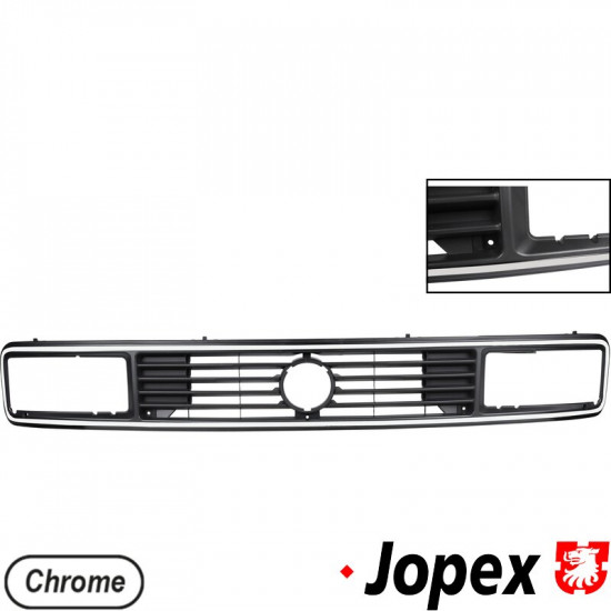 Radiator grille for square headlamps, black with adhesive chrome edge