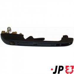 Door handle, front, without cylinder, Nylon version without key and locking mechanism. Supplied with both strips in black and chrome, right