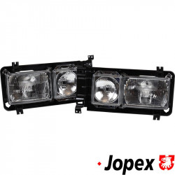 Headlamp assembly set, square, complete with projector and frame, with E-mark, left/right