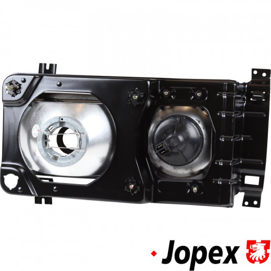 Headlight set, square, smoked, complete with projector and frame, with E-mark, left/right. For LHD