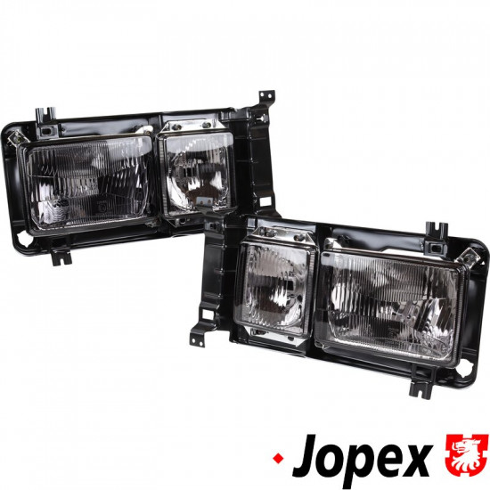 Headlight set, square, smoked, complete with projector and frame, with E-mark, left/right. For LHD