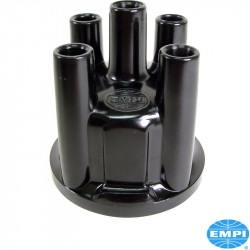 Distributor cap, black. Fits Empi distributors
