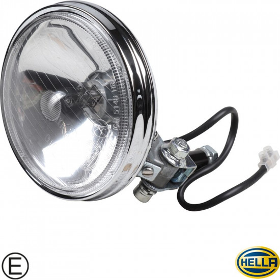 Long distance headlamp, Type Hella 118, chrome, with clear glass, with 12 V bulb, Ø 130 mm, with E-mark