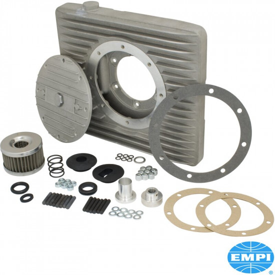 Narrow oil sump with filter kit. Cast aluminium. Only 1 3/4 inch (4,5 cm) deep. Capacity 0.95 L