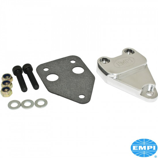 Oil cooler block off, Billet style, polished aluminium