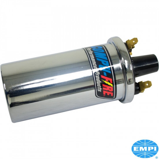 Ignition coil, 12 Volt, Compu-Fire, 40.000 Volt output, primary resistance of 3.0 Ohms, Chrom