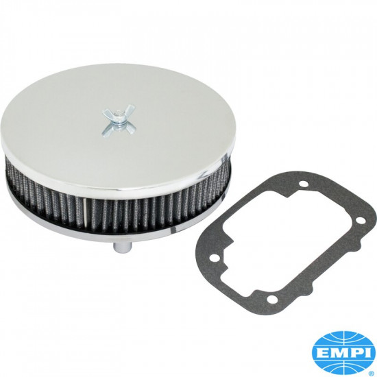 Air cleaner, low profile, chrome, 1 3/4" high. For EMPI 38EGAS, Weber DGV, Weber DGAV and
Weber DGEV carburetors