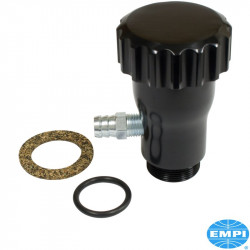 Oil filler tube with grooved cap, black anodized, with gaskets