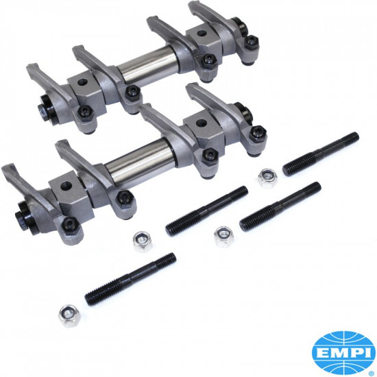 EMPI 1.25 High-Ratio forged rocker arm set with bushings. Made from forged chromoly and then precision ground and heat treated