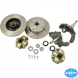 Front brake disc kit, drop spindle, 4x130 mm, for ball joint. Requires 69-on style tie rod ends