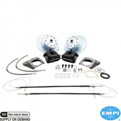 Disc brake conversion set, rear, with emergency brake, with black powder coated caliper, Wilwood. The kit includes all the parts you need to convert your VW to disc brakes