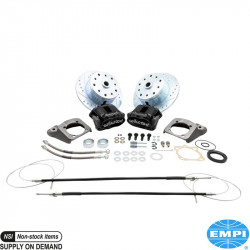Disc brake conversion set, rear, with emergency brake, with black powder coated caliper, Wilwood. The kit includes all the parts you need to convert your VW to disc brakes