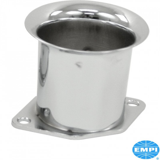 Chrome velocity stack, 2 1/4". Fits all Empi HPMX, IDF Weber and DRLA Dellorto carburetors. Aid in prevention of fuel stand-off and look great