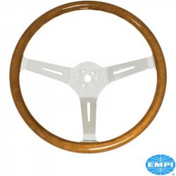 Steering wheel, 380 mm, 23 mm grip, wood, 3 bolt, without TÜV/E-approval