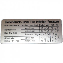 Sticker, tire pressure