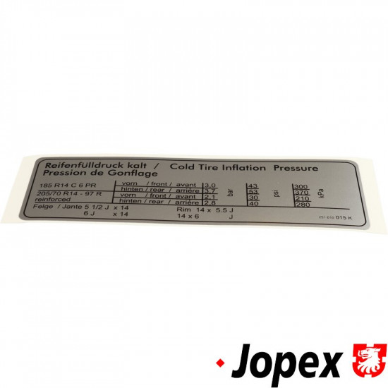 Sticker, tire pressure