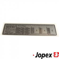 Sticker, tire pressure