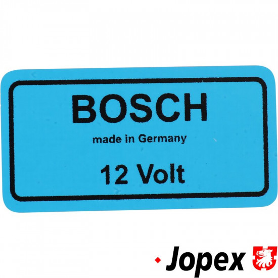 Sticker, "Bosch made in Germany 12 Volt", blue