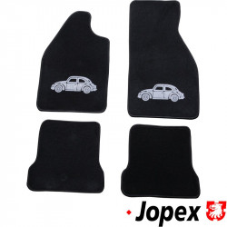 Floor mat set, 4 pcs. black, with Beetle silhouette on the front mats, grey/silver