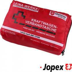 First-aid bag, retro design, red, size 230x135x65 mm, DIN 13164 STVZO § 35h