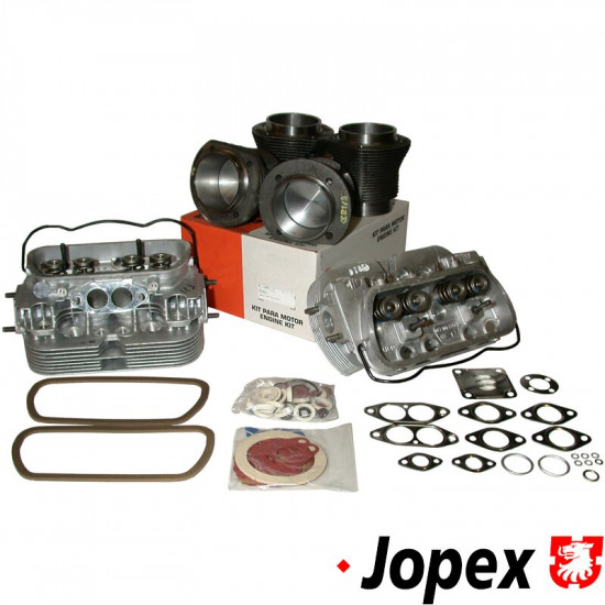 Engine kit, standard 85.5 mm, consists of: 2x new "040" cylinder head, dual port, complete w/32 mm exhaust- and 35.5 mm intake valves. 1x piston/cylinder set, 85.5 mm. 1x engine gasket set, single/dual port