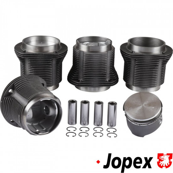 Extra thick piston and cylinder set, casted, bore 92.0 mm, stroke 69.0 mm, upper 98 mm, lower 96 mm. Can be used for standard 69, 74 and 76 mm crankshafts and this will increase displacement to 1835 cc. 2 mm thicker than standard 92 mm cylinders