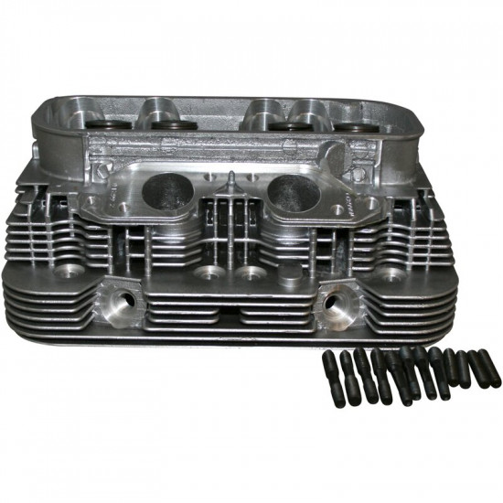 Cylinder head, new, dual port, complete with valves. Inlet valves 39.3x8 mm and exhaust valves 33x8 mm. Spark plug M14x1.25x16 mm. Cylinder Ø105 mm, AMC