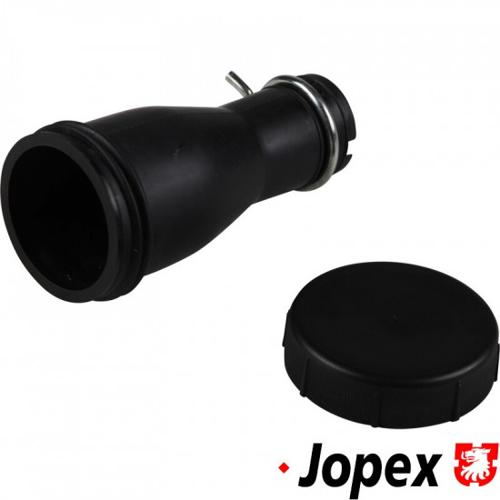 Oil filler extension with cap and gasket, black